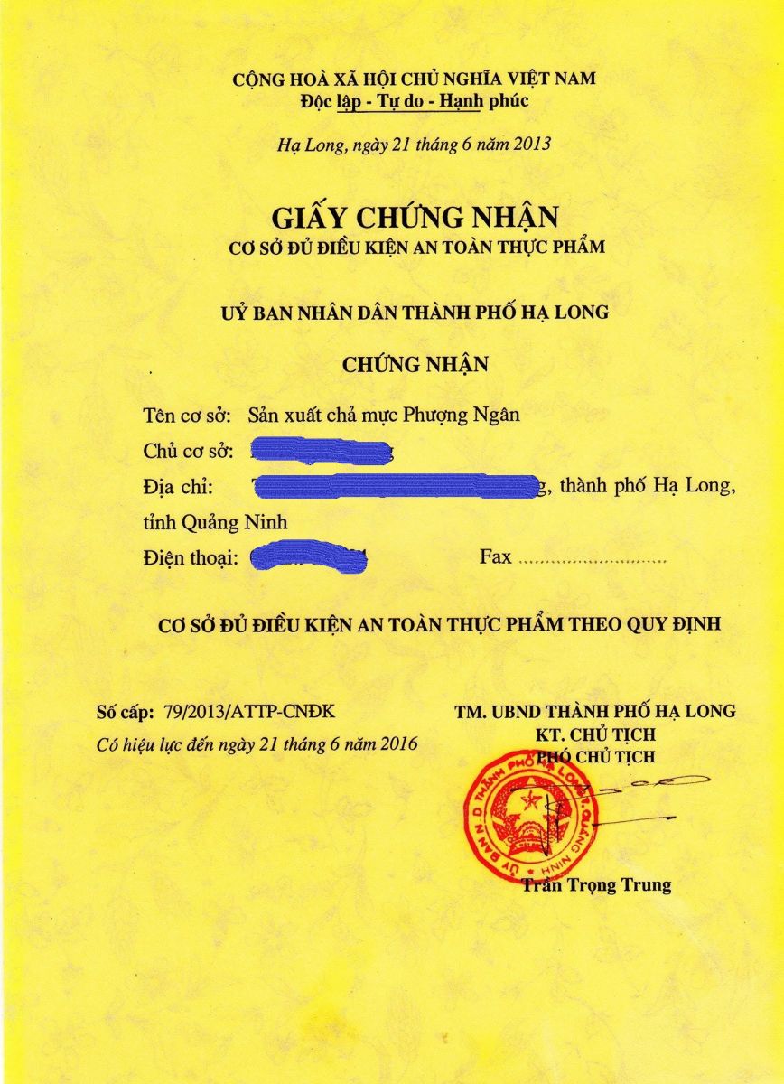 Xin giấy chứng nhận vệ sinh an toàn thực phẩm tại Quảng Ninh
