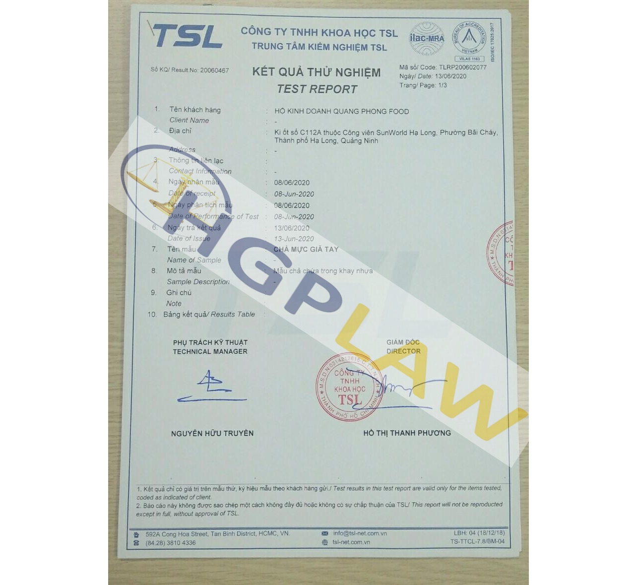 Kết quả kiểm nghiệm chả mực tại Quảng Ninh